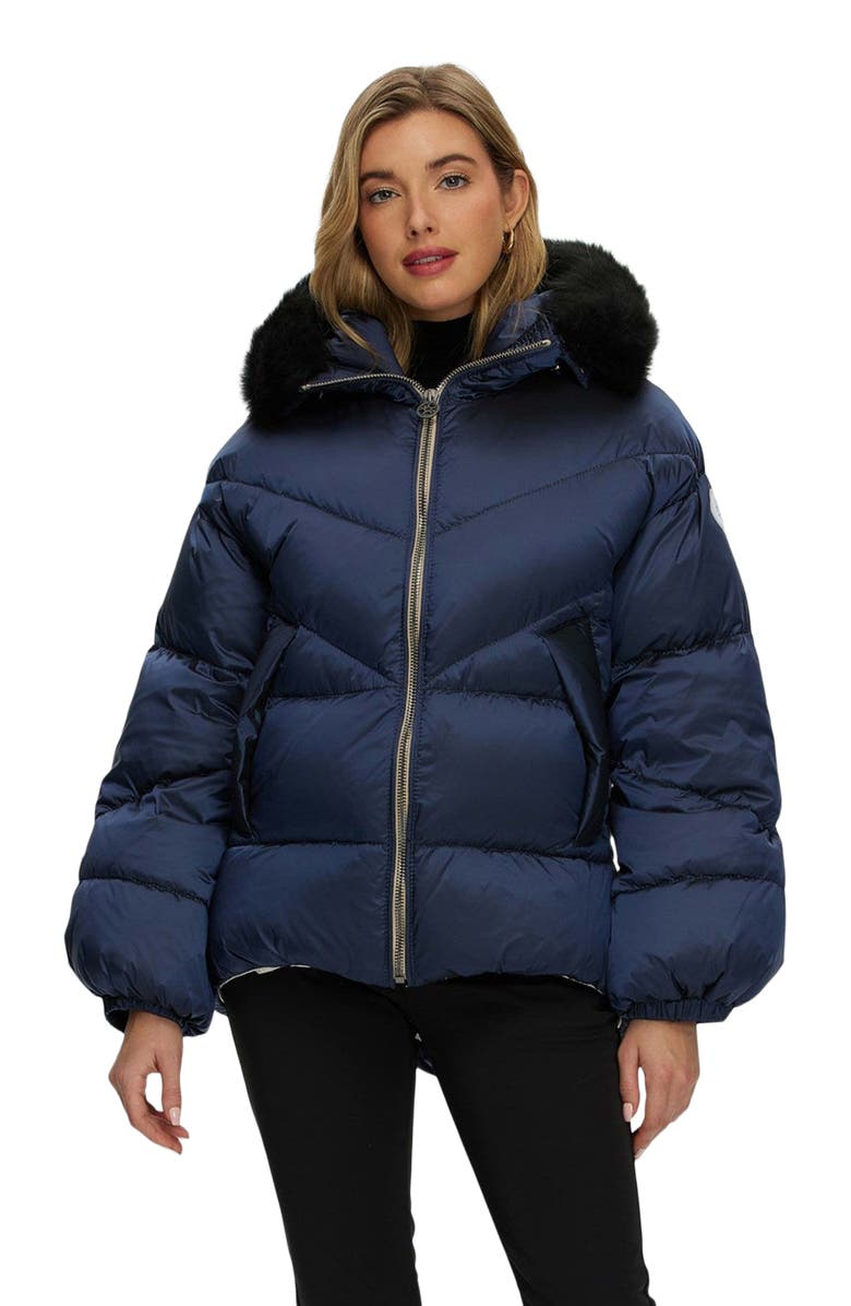 GORSKI Apres-Ski High-Low Jacket With Toscana Detachable Trim, Main, color, Ocean Blue/Black
