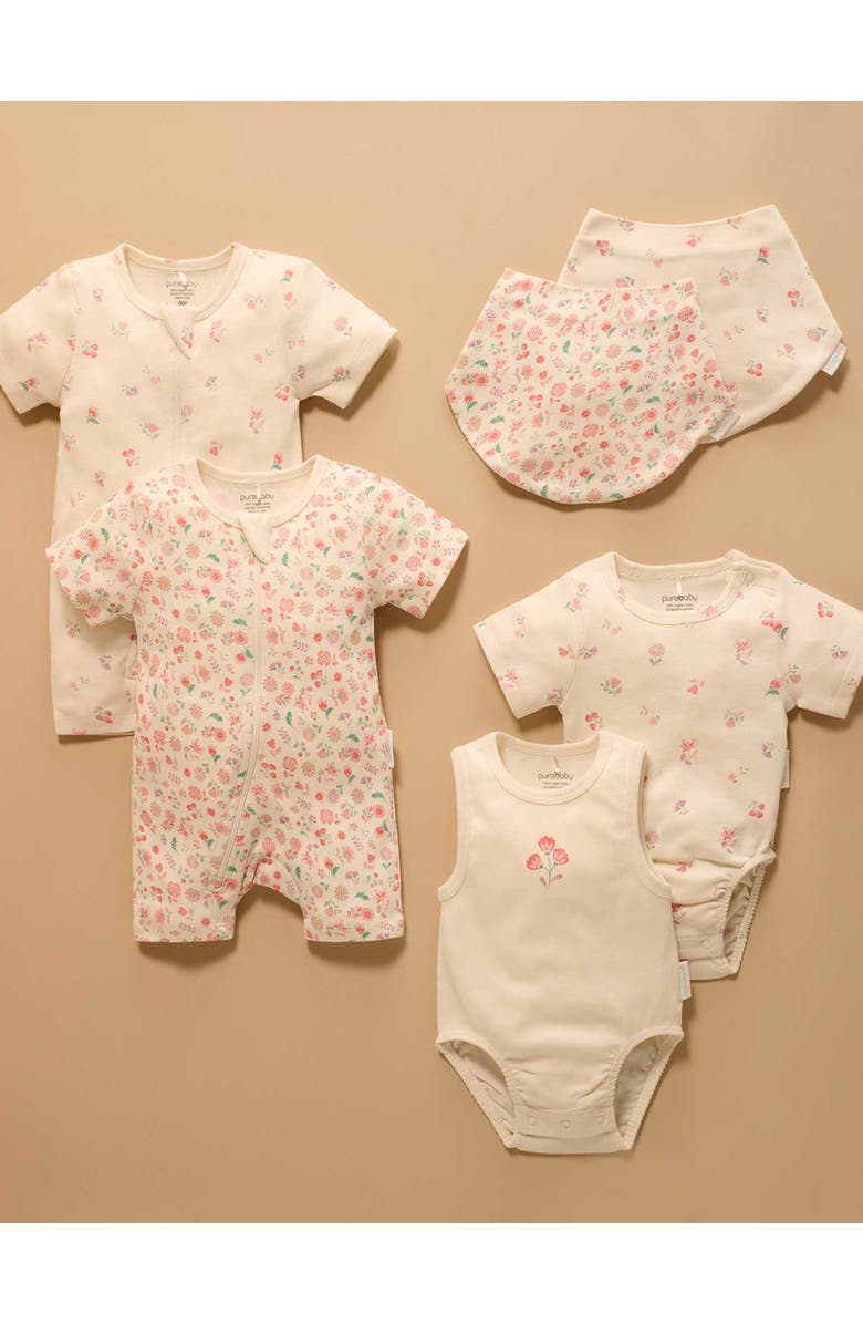 Purebaby 2 Pack Short Sleeve Ribbed Bodysuit Floral, Alternate, color, Emilia Print