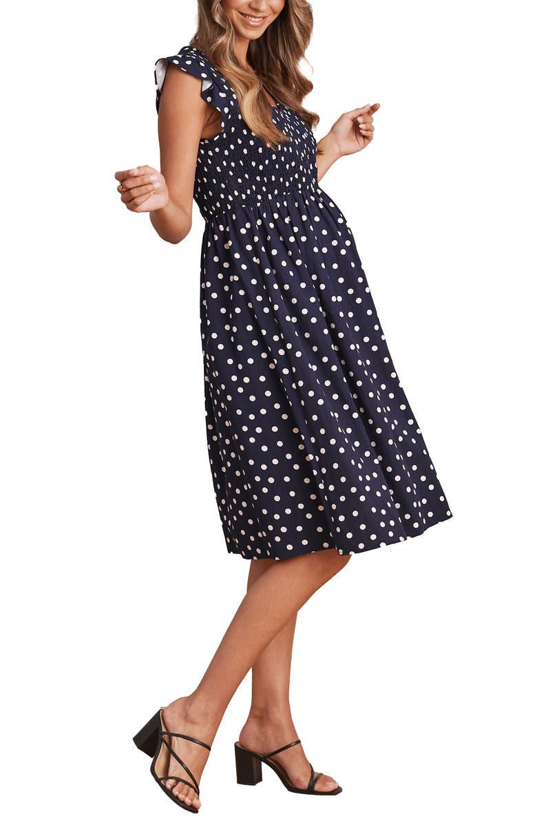 Angel Maternity Polka Dot Linen Blend Maternity Dress, Alternate, color,