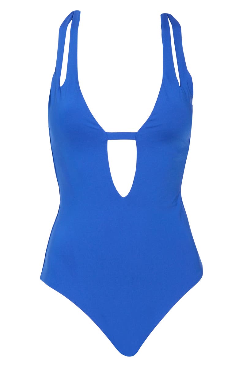 Becca Deep V-Neck Teardrop One-Piece Swimsuit, Alternate, color, Lapis