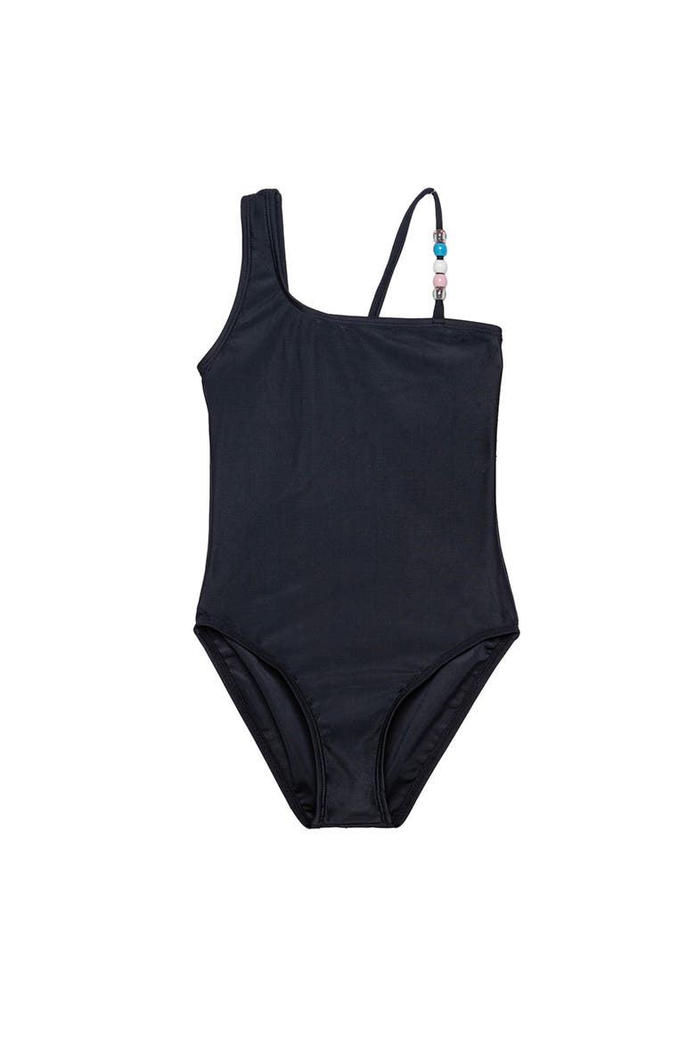 Sun Beading Asymmetrical Beaded One Piece, Main, color, Black