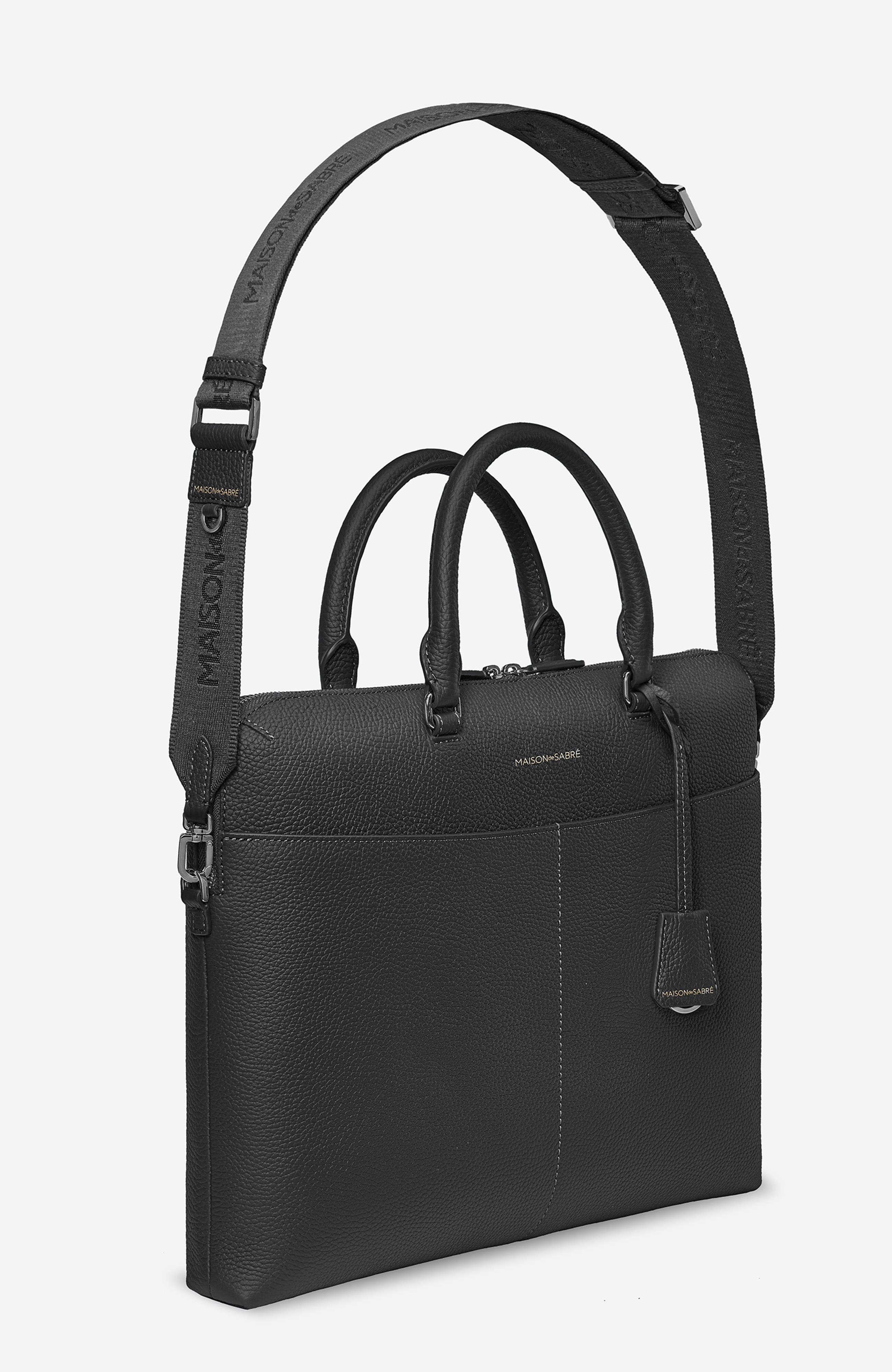 MAISON de SABRÉ Leather Laptop Bag, Alternate, color, Black Caviar