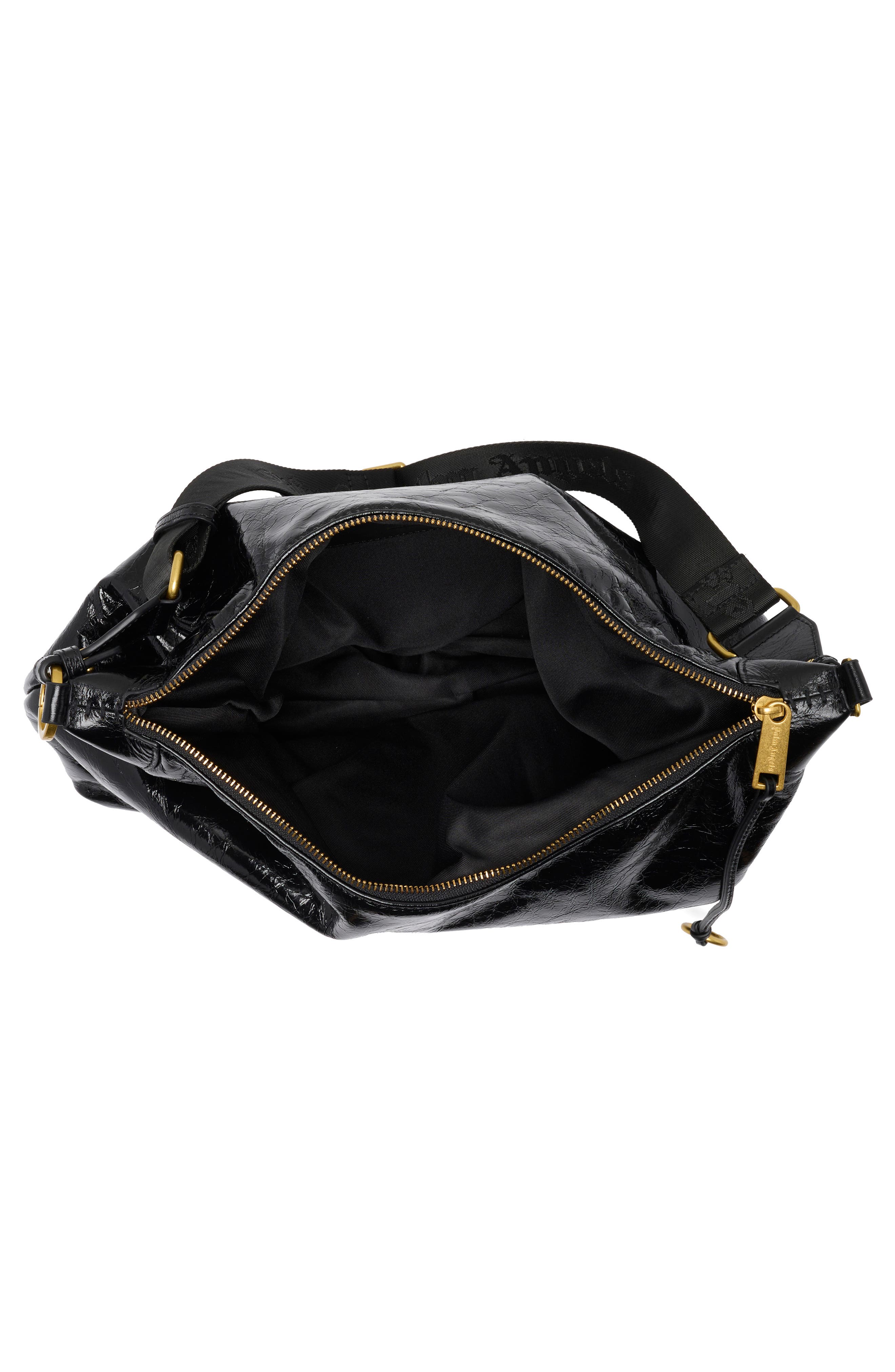 Puffy Leather Hobo Bag, Alternate, color, BLACK
