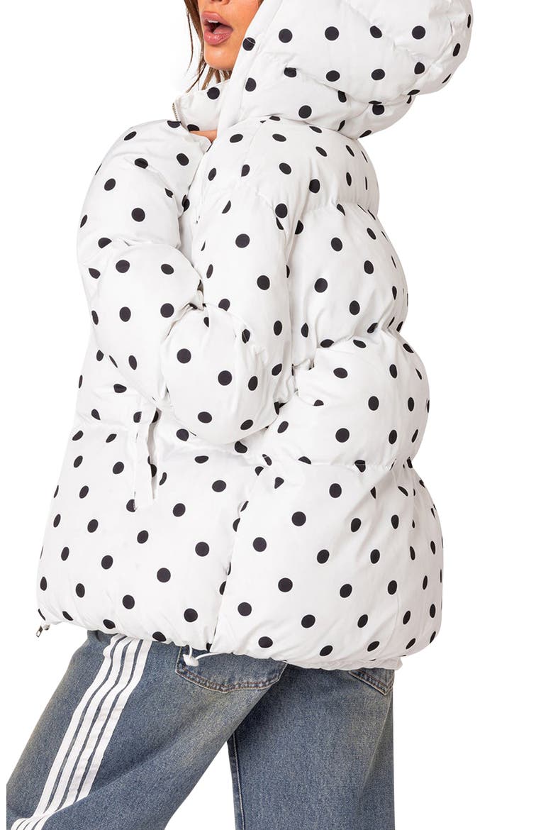 Marcey Polka Dot Puffer Jacket, Alternate, color, WHITE-AND-BLACK