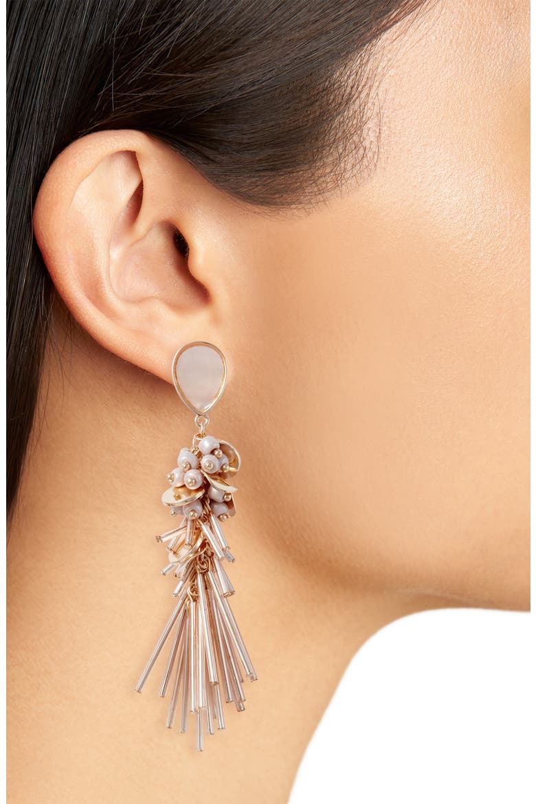 Beaded Linear Statement Earrings, Alternate, color, PINK- ROSE GOLD- GOLD
