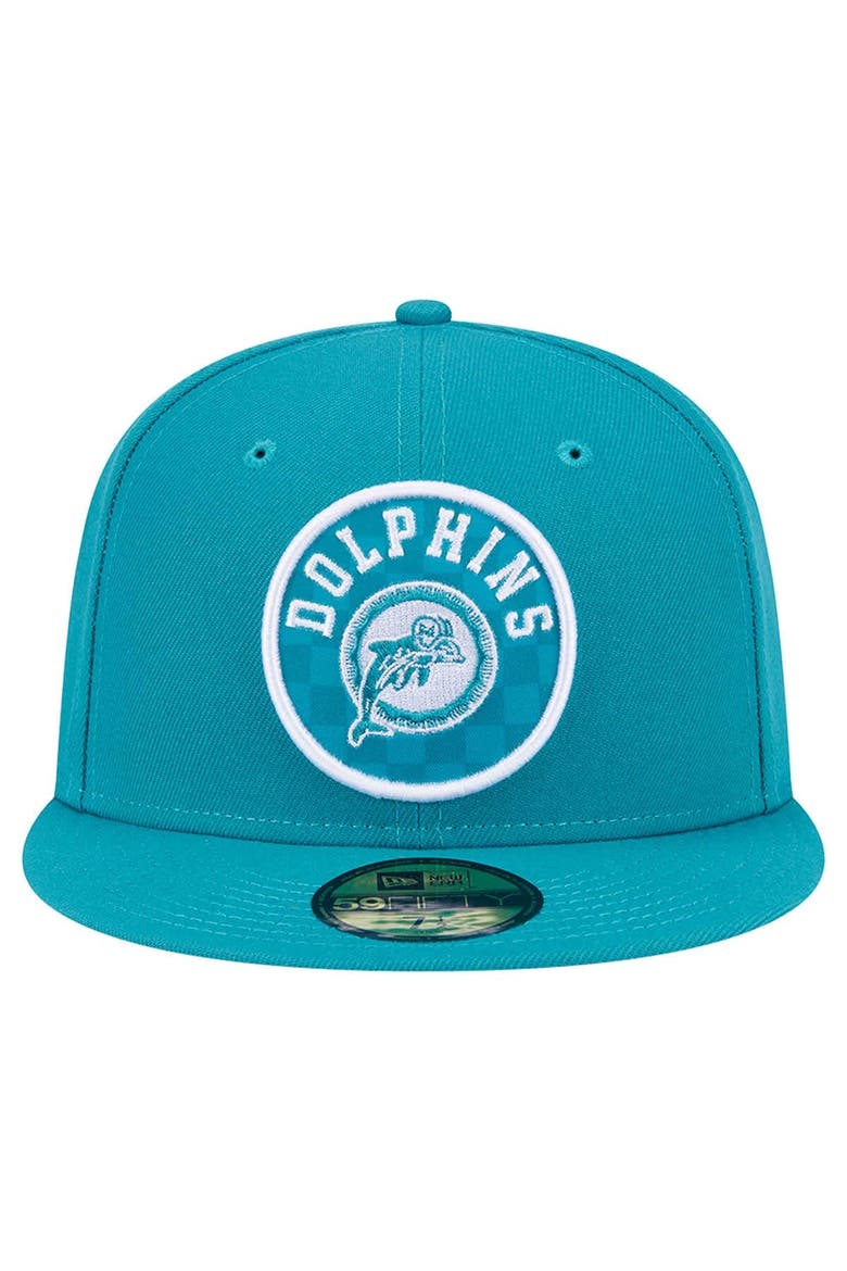 Men's New Era Aqua Miami Dolphins Checkered 59FIFTY Fitted Hat, Alternate, color, Aqua