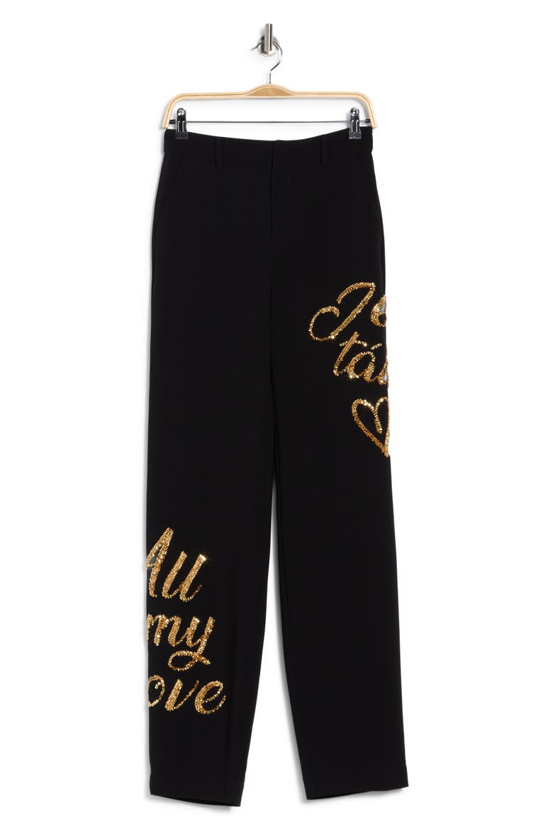 Love Letter Sequin High Waist Wide Leg Pants, Main, color, BLACK/ GOLD