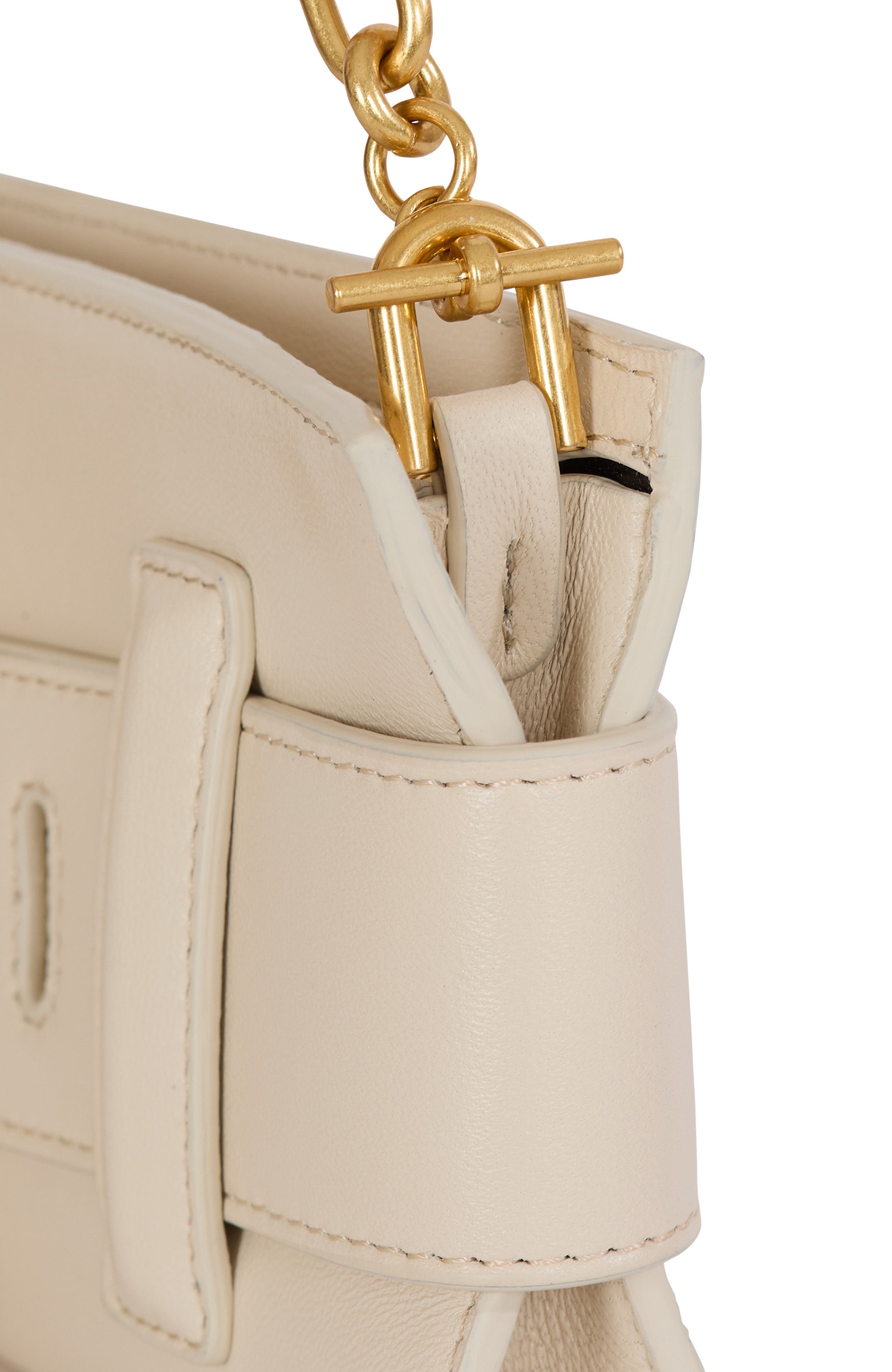 Balmain Anthem lambskin and enamel clutch, Alternate, color, Beige