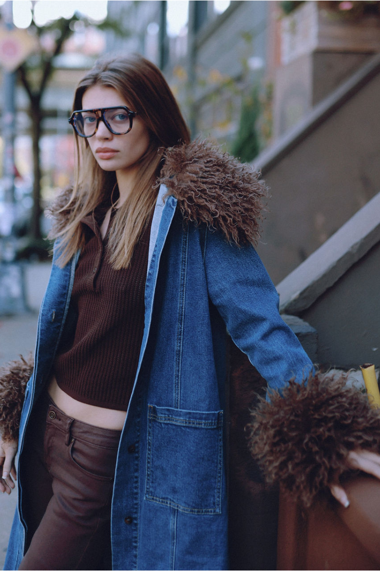 Penny Denim Faux Fur Jacket, Alternate, color, Main St.