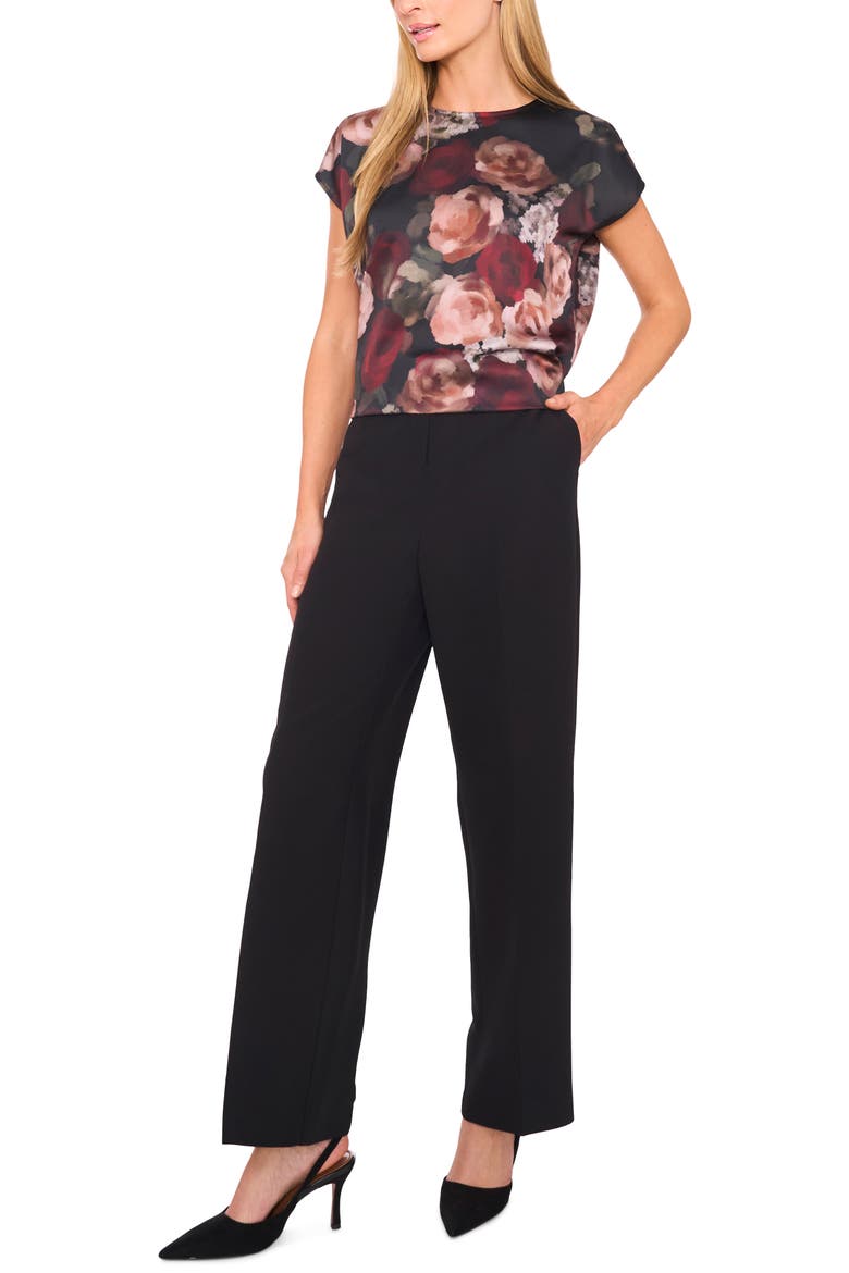 Floral Cap Sleeve Top, Alternate, color, RICH BLACK