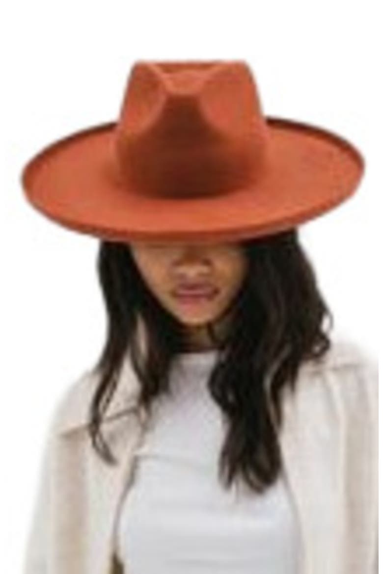 Amelia Pencil Brim Fedora Hat, Alternate, color, Clay