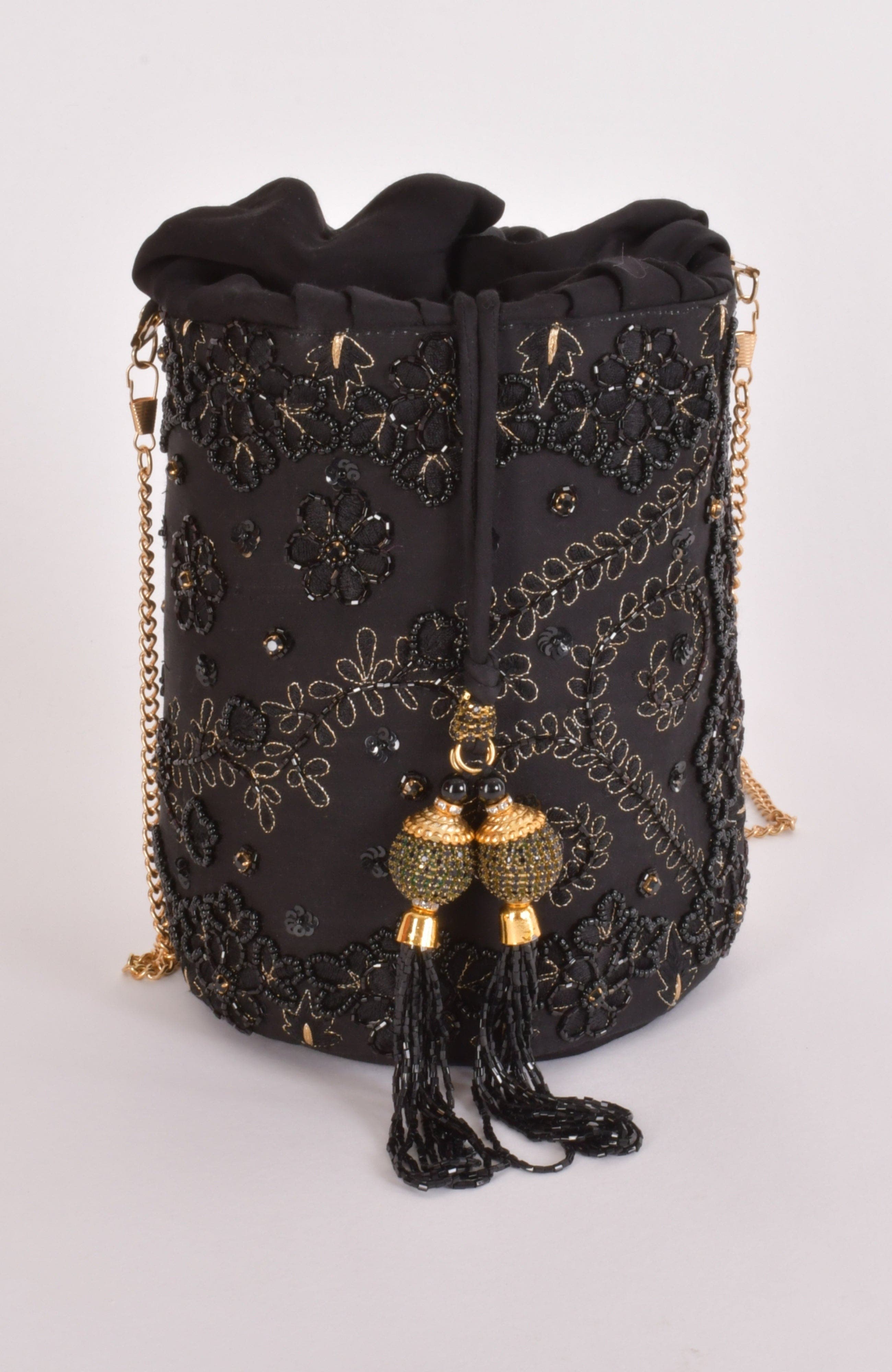 RAAS Ravina Embroidered Bucket Bag, Alternate, color, Black