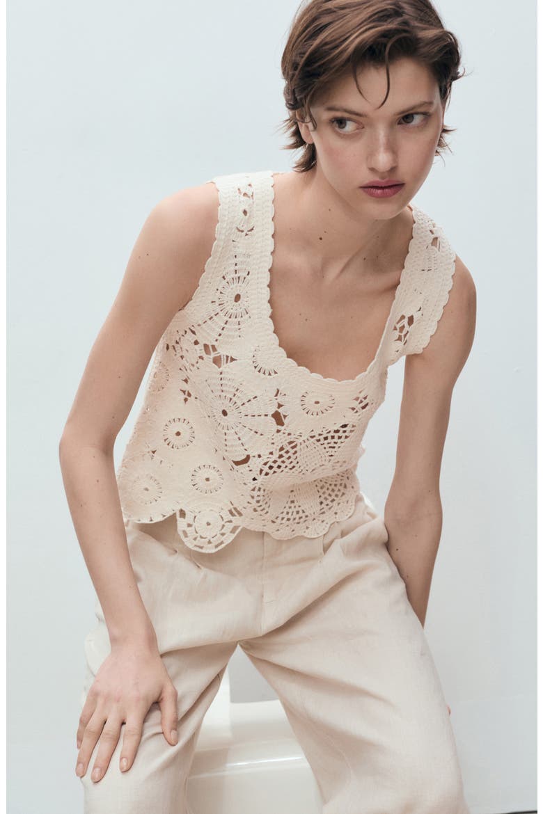 Floral Crochet Top, Alternate, color, ECRU
