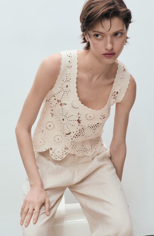 Mango Crochet Top With Flowers Ecru In Neutral