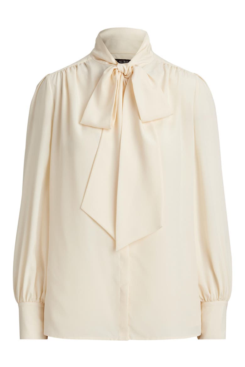Georgette Tie Neck Shirt, Alternate, color, WINTER CREAM