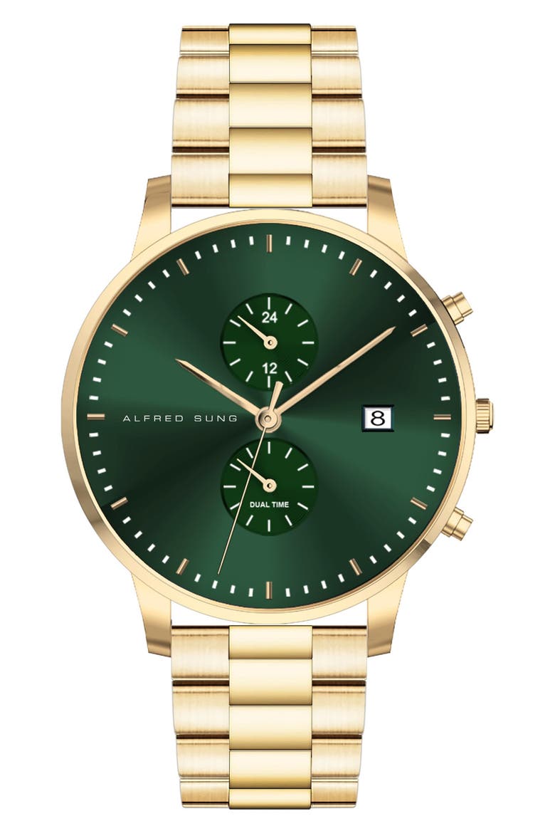 Dual Time Bracelet Watch, 42mm, Main, color, GOLD