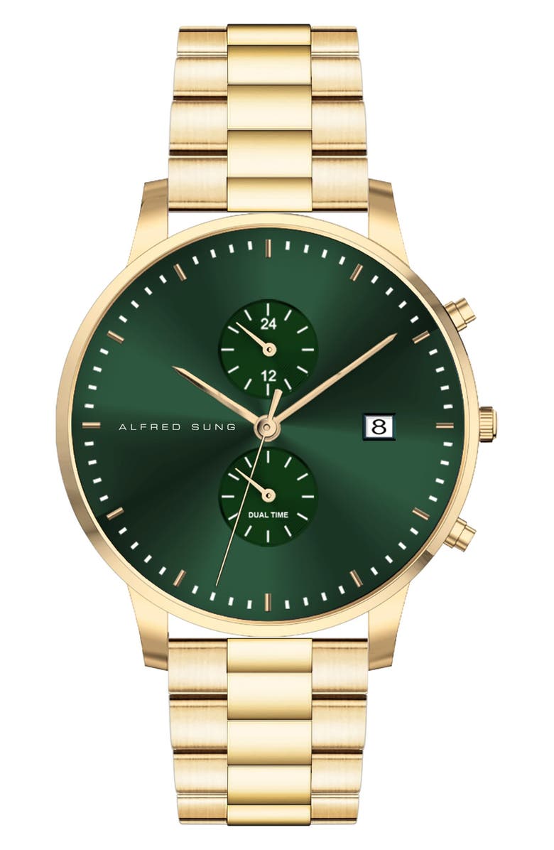 Alfred Sung Dual Time Bracelet Watch, 42mm, Main, color,