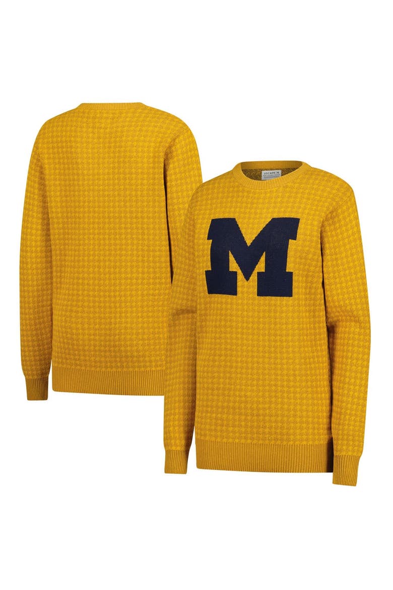 Unisex Uscape Apparel Maize Michigan Wolverines Renew Knit Vintage Houndstooth Sweater, Main, color, Maize