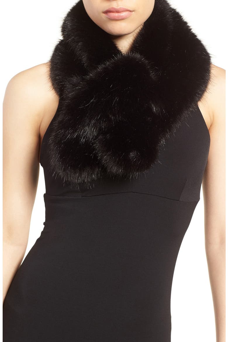 Faux Fur Pull Through Scarf, Main, color, BLACK