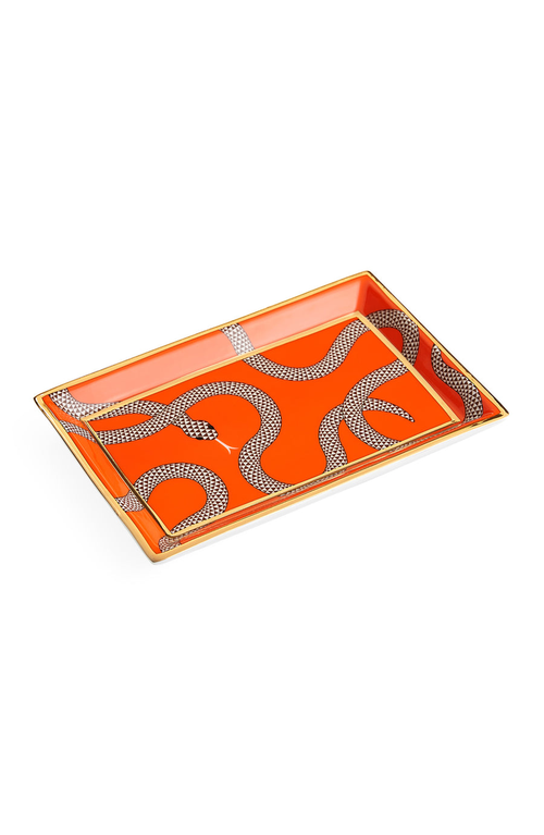 Jonathan Adler Eden Rectangular Decorative Tray In Poppy Orange/gold