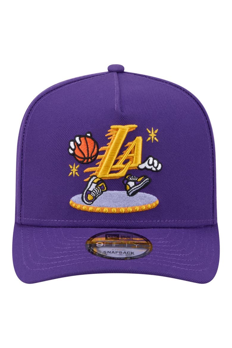 Men's New Era  Purple Los Angeles Lakers Injection Cartoon Logo A-Frame 9FIFTY Adjustable Hat, Alternate, color, Purple
