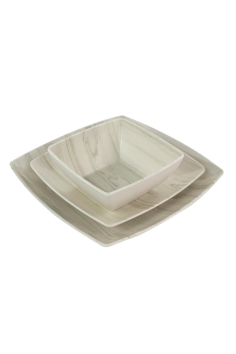 Woodgrain 12 Piece Melamine Dinnerware Set, Alternate, color, White