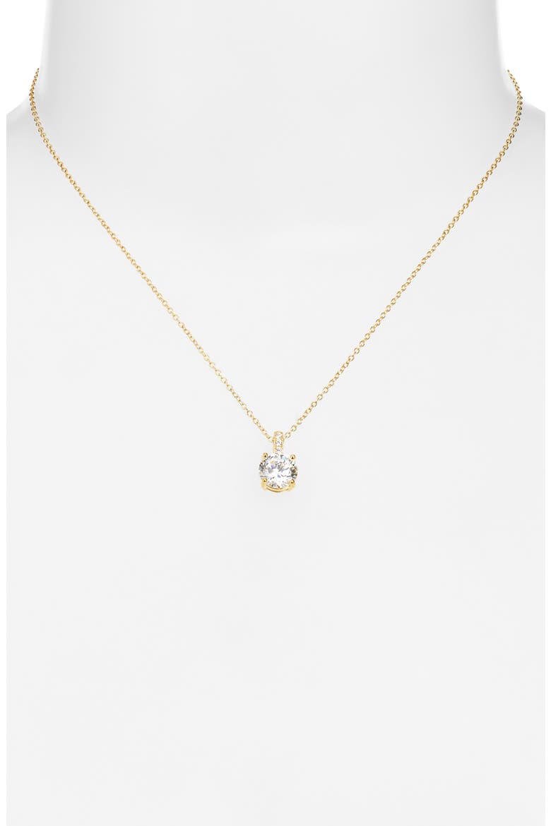 Round Cubic Zirconia Pendant Necklace, Alternate, color, CLEAR- 14K GOLD PLATED