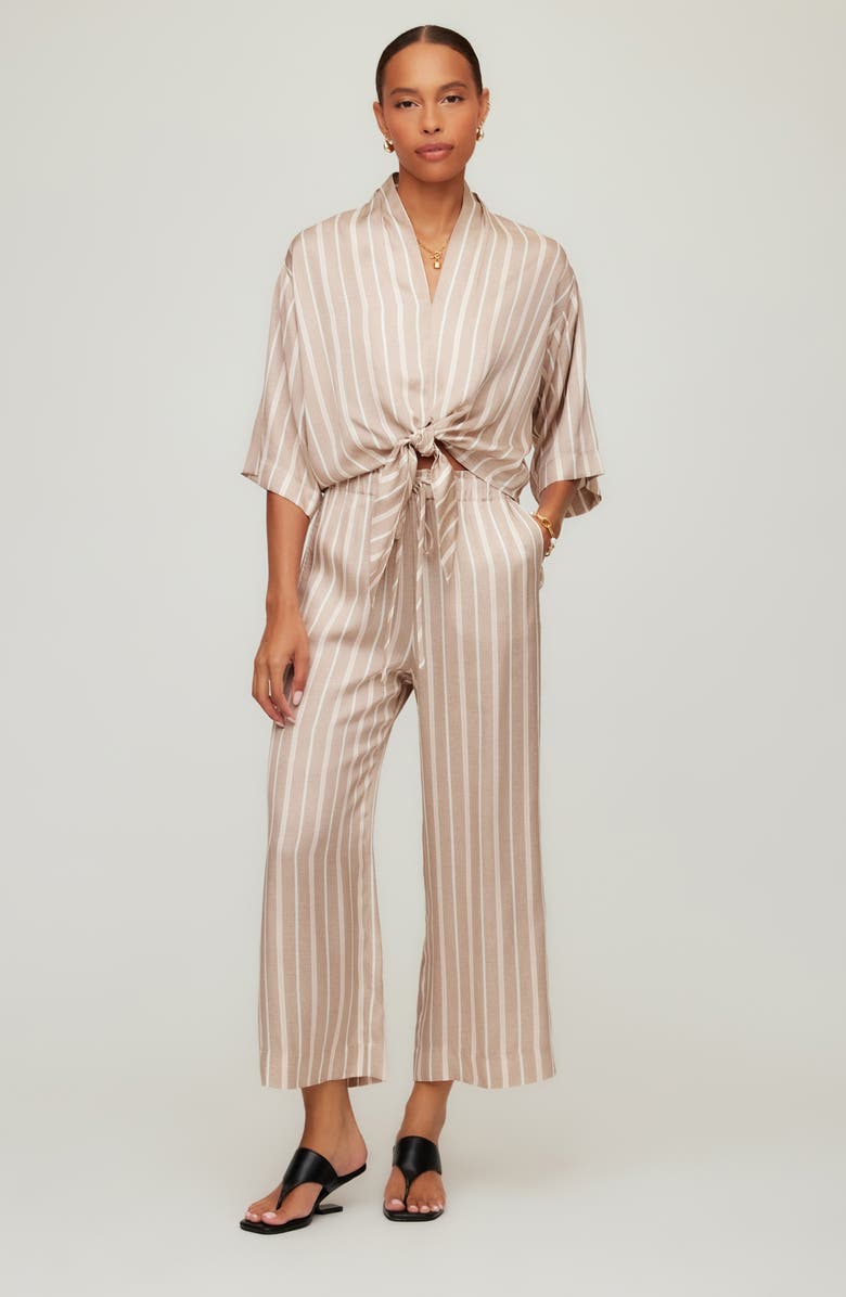 FIFTEEN TWENTY Bernice Stripe Tie Front Shirt, Alternate, color, Khaki