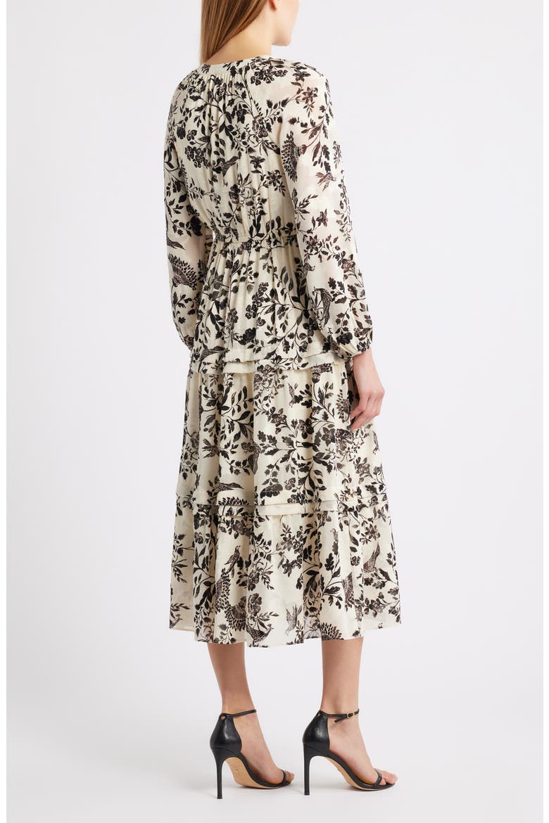 Floral Print Long Sleeve Dress, Alternate, color, SWAN WHITE/ ANNE BLACK