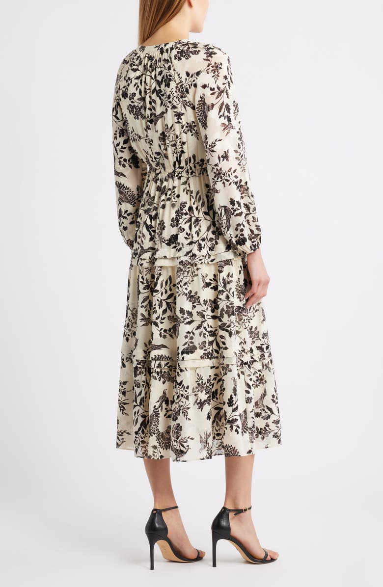 Anne Klein Floral Print Long Sleeve Dress, Alternate, color, Swan White/ Anne Black