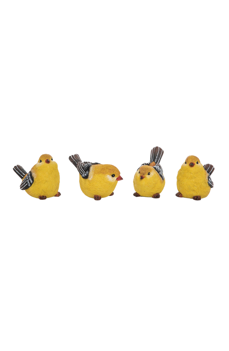 Transpac Medium Resin Yellow Goldfinch Bird Figurines Set of 4 Spring Home Decorations Decorative Objects, Main, color, Yellow