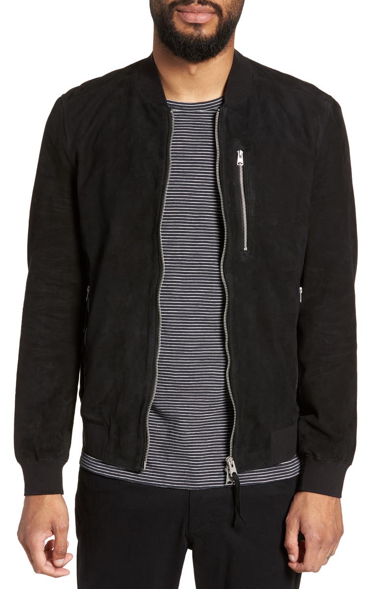 AllSaints Kemble Suede Bomber Jacket, Main, color,