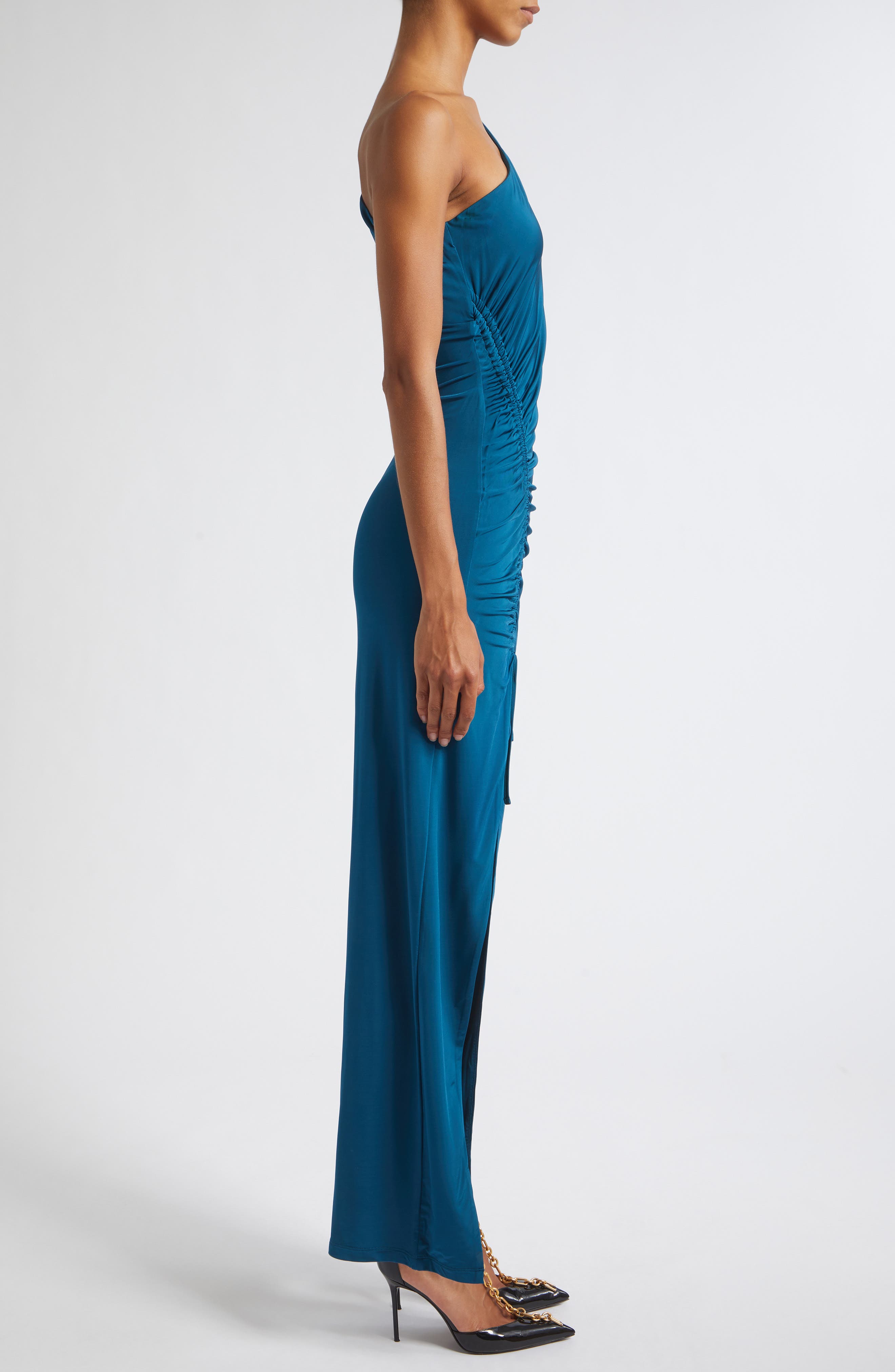Balmain One-Shoulder Fluid Draped Jersey Gown (Women) | Nordstrom