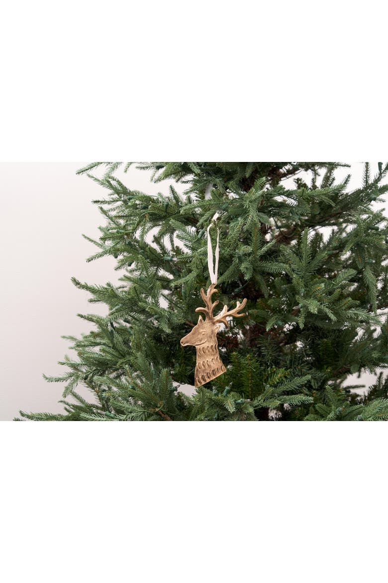 Reindeer Brass Metal Christmas Tree Ornament, Alternate, color, Gold