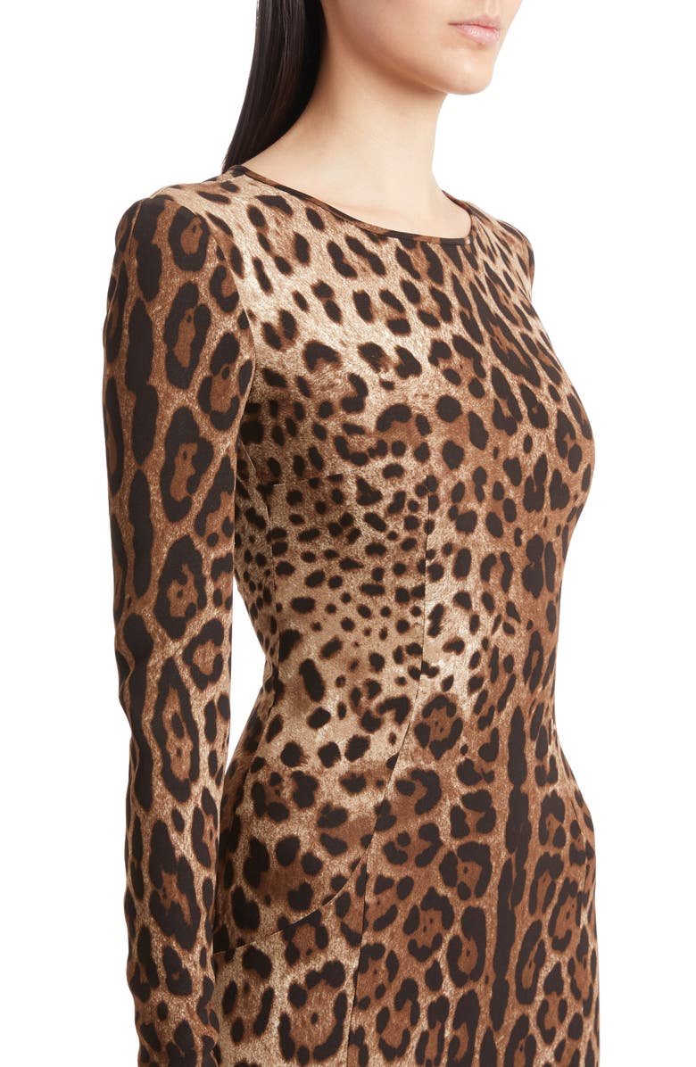 Dolce&Gabbana Leopard Print Long Sleeve Cady Midi Dress, Alternate, color,