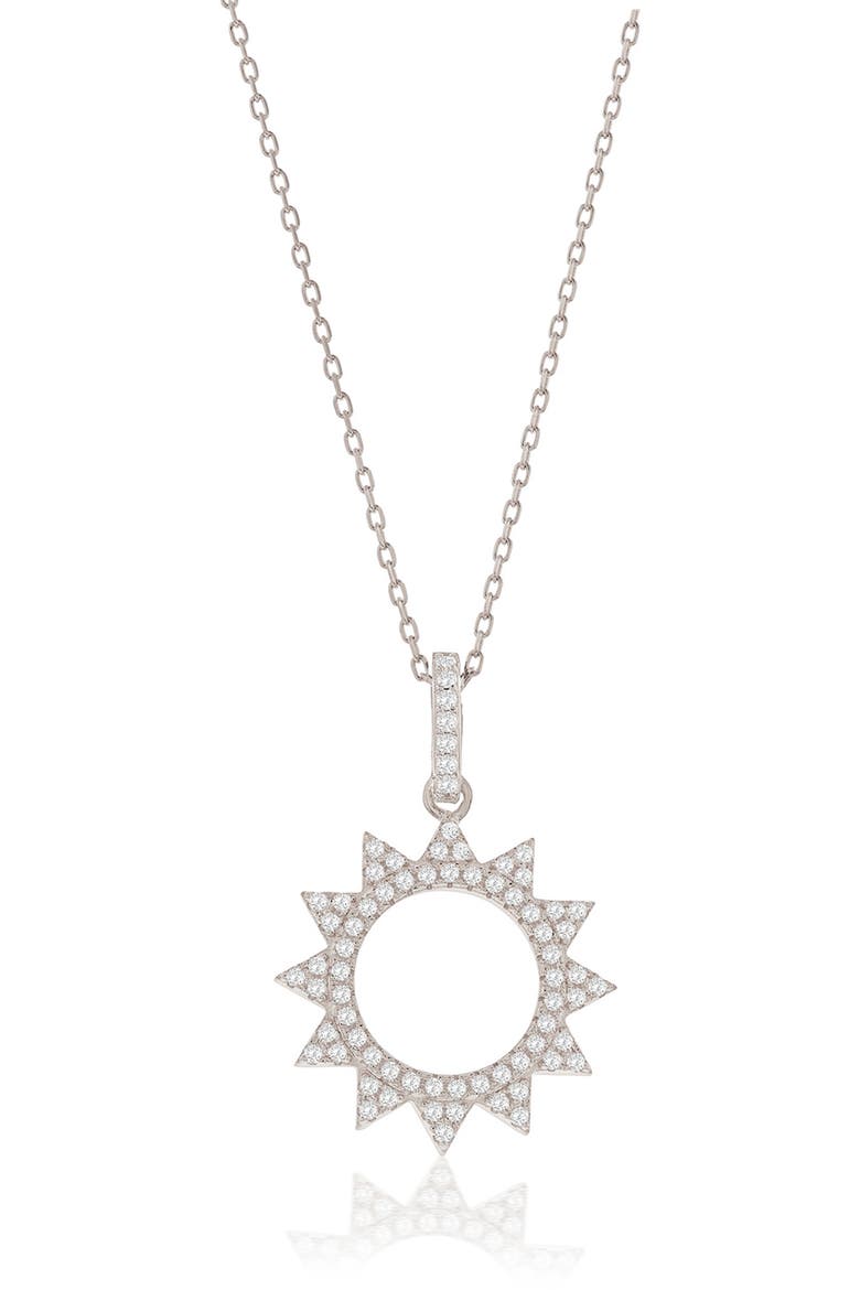 Cubic Zirconia Sunburst Pendant Necklace, Main, color, WHITE