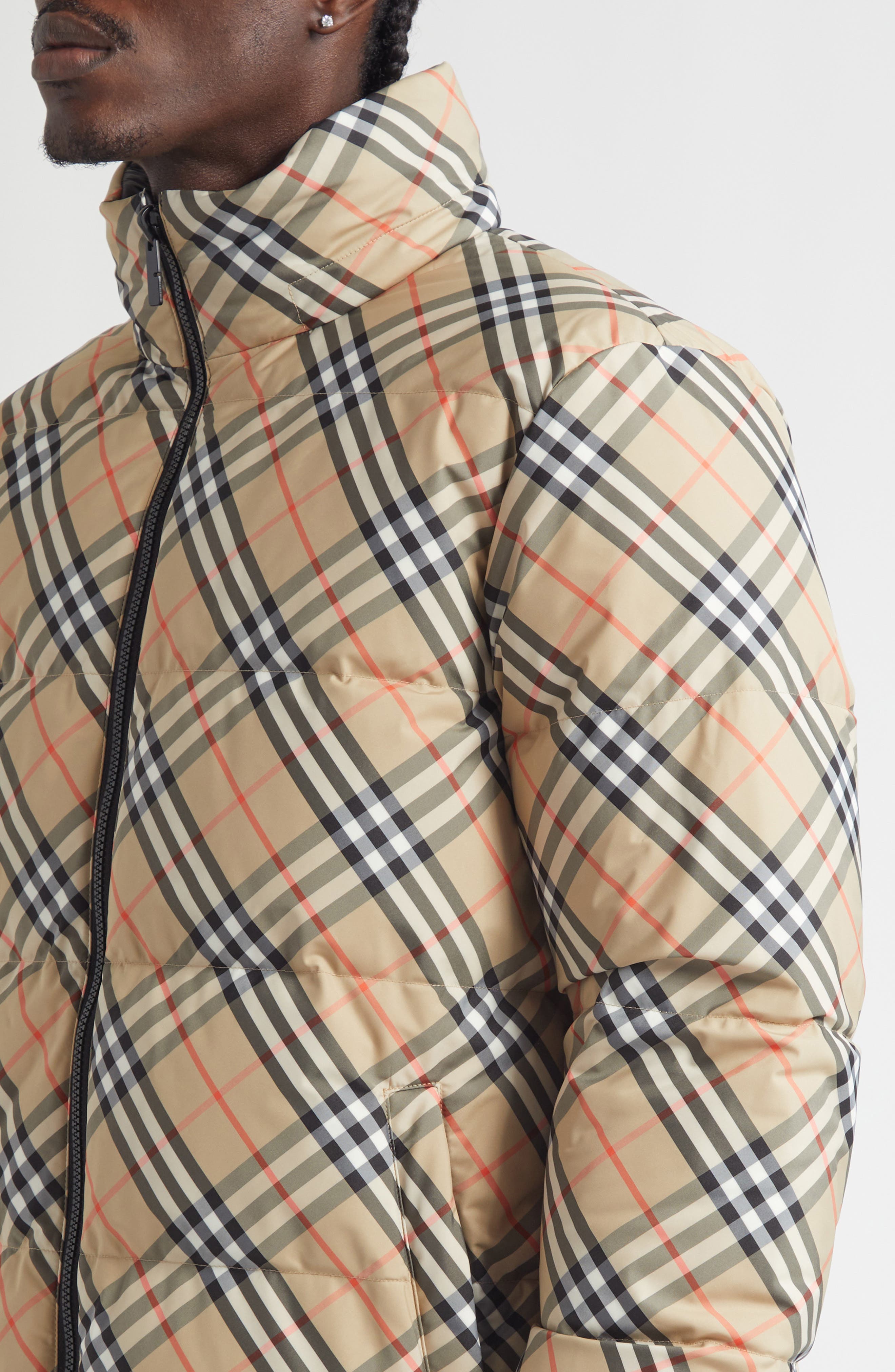 Burberry Snowdon Check Down Puffer Jacket with Stowaway Hood (Men
