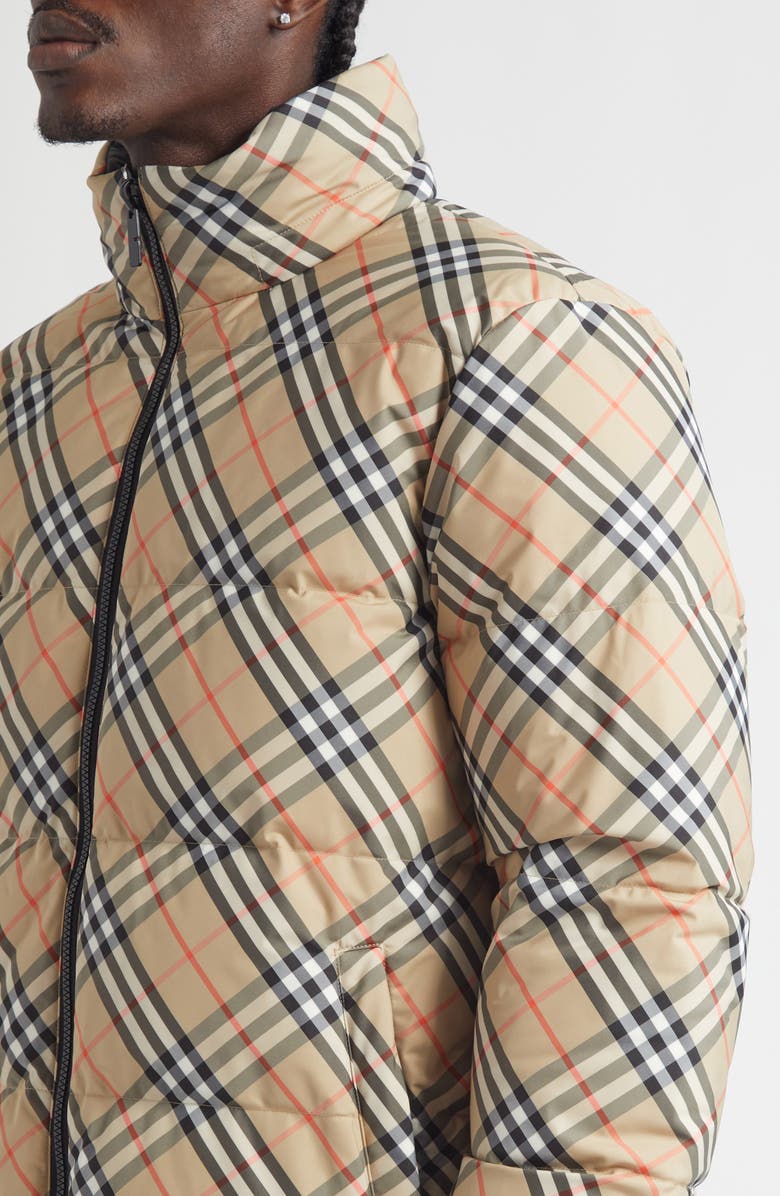 Burberry Snowdon Check Down Puffer Jacket with Stowaway Hood, Alternate, color, Sand Ip Check