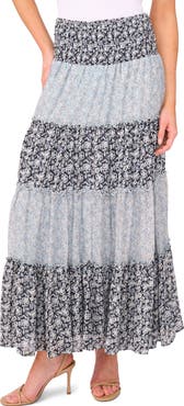 CeCe Mix Print Tiered Maxi Skirt
