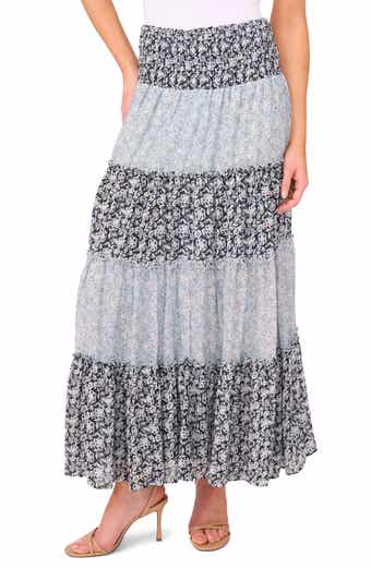 CeCe Mix Print Tiered Maxi Skirt