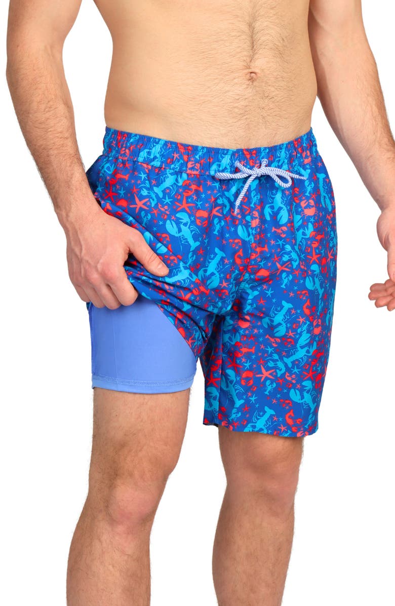 TailorByrd Lobster Print Swim Trunks, Alternate, color, 