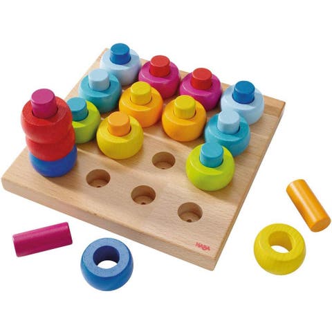 Rainbow Whirls Wooden Sorting & Stacking Rings Shape Sorter, Educational Toys for 2 Year Old & Up, Color Sorting Fine Motor Toys, Made in Germany