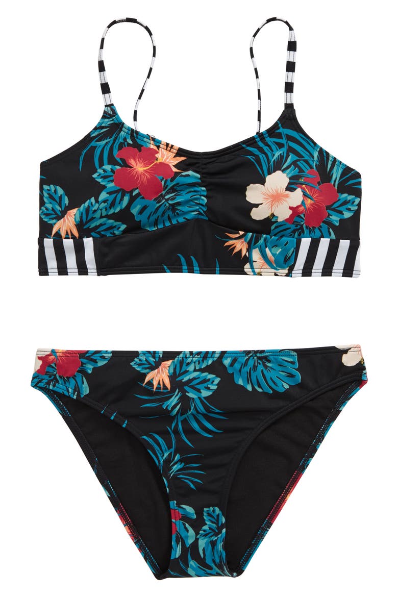 Two-Piece Mixed Print Swimsuit, Main, color, BLACK