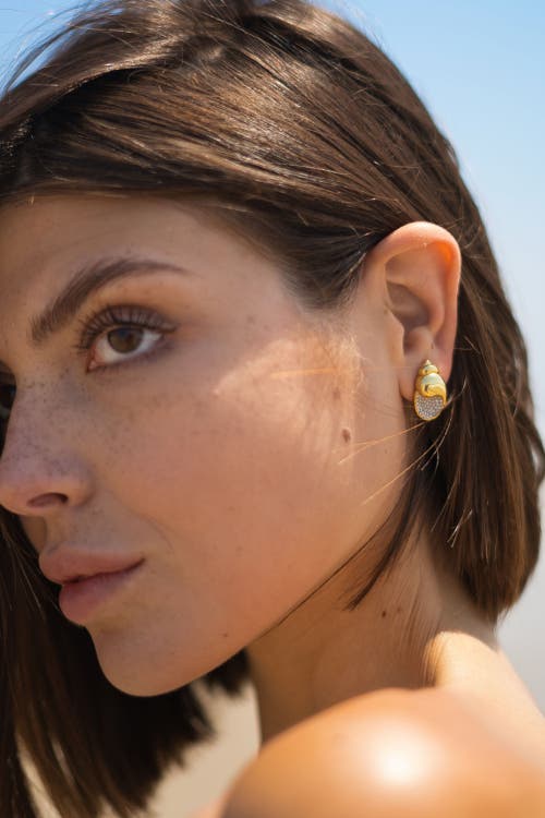Classicharms Lexi Crystal Seashell Stud Earrings In Gold