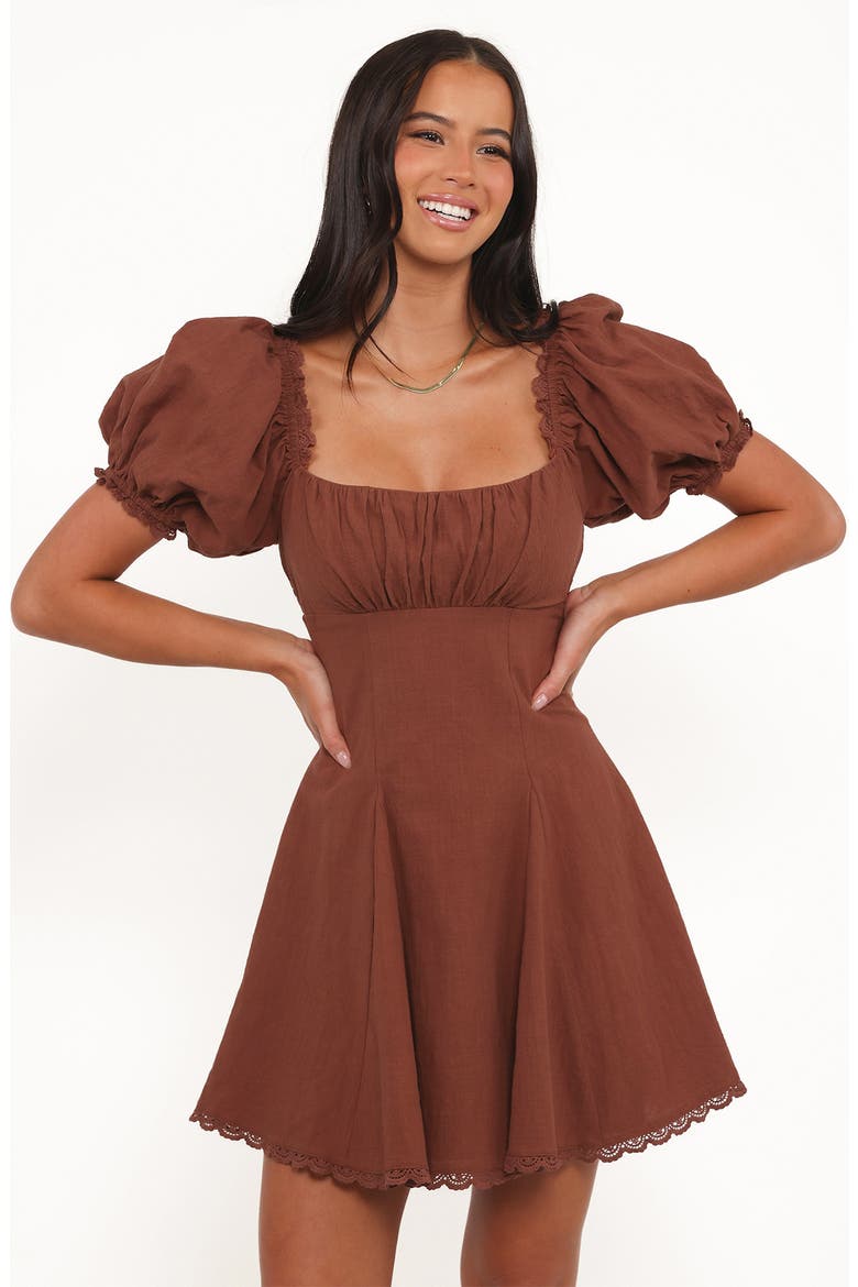 Anora Puff Sleeve Minidress, Alternate, color, COGNAC
