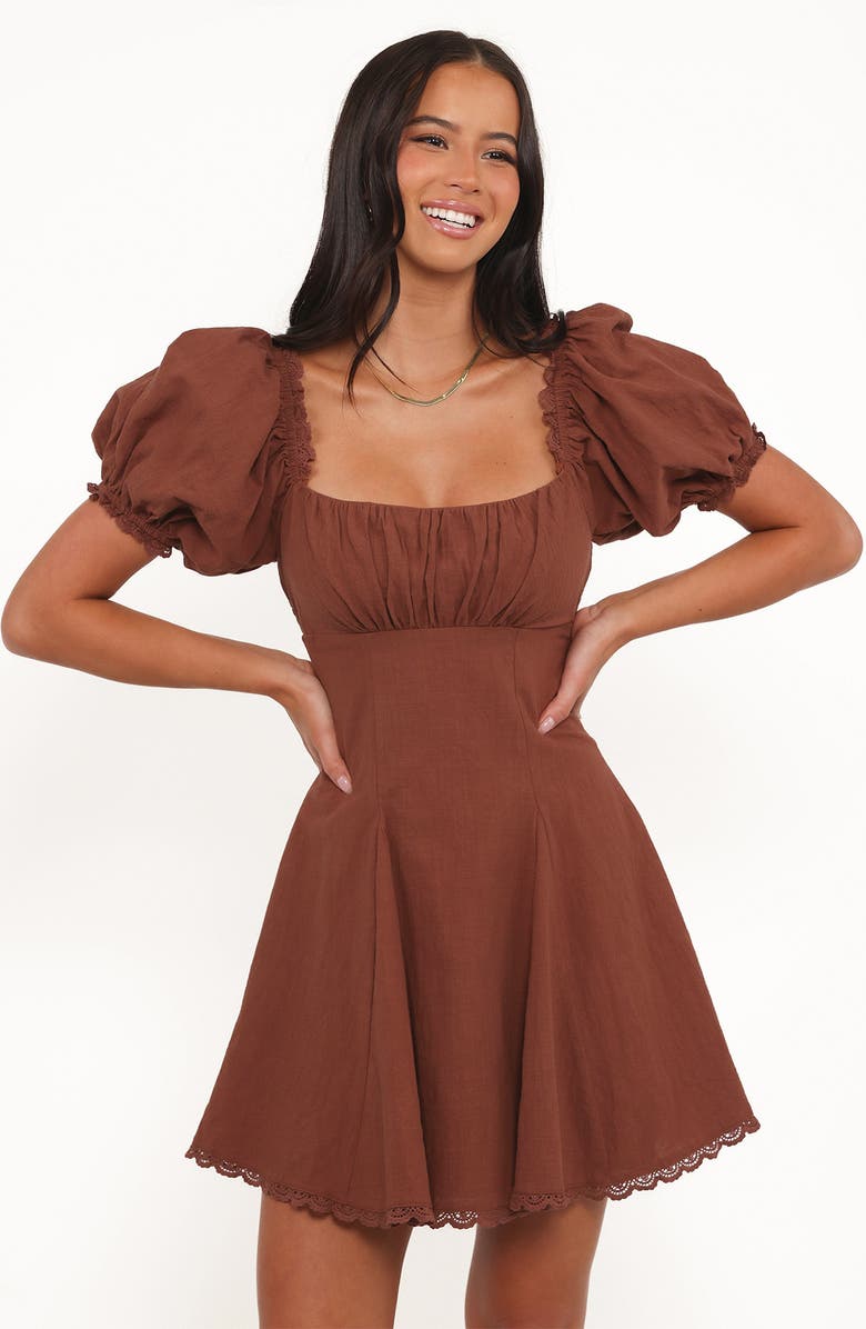 Petal & Pup Anora Puff Sleeve Minidress, Alternate, color, Cognac