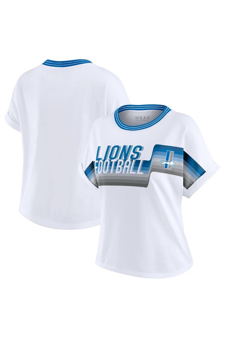 Women's WEAR by Erin Andrews White Detroit Lions Cropped Center Stripe Dolman T-Shirt, Main, color, White