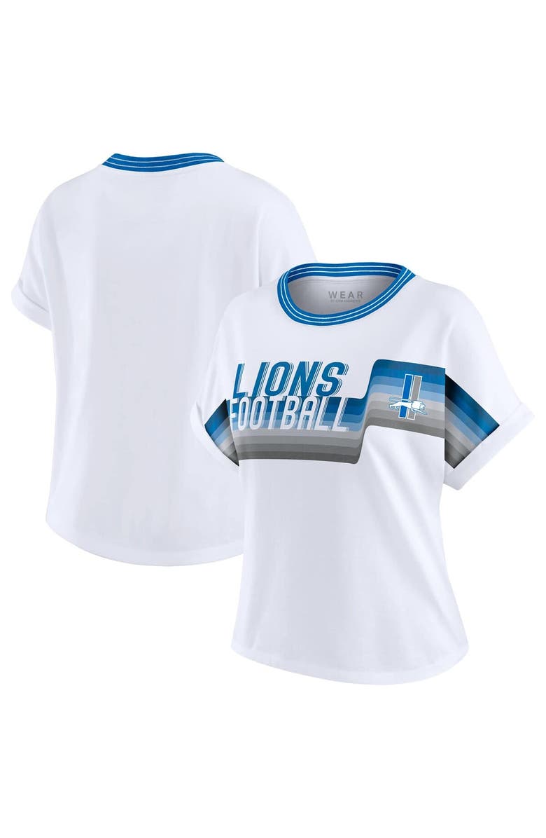 WEAR by Erin Andrews Women's WEAR by Erin Andrews White Detroit Lions Cropped Center Stripe Dolman T-Shirt, Main, color, White
