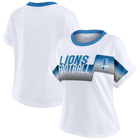 Women's WEAR by Erin Andrews White Detroit Lions Cropped Center Stripe Dolman T-Shirt