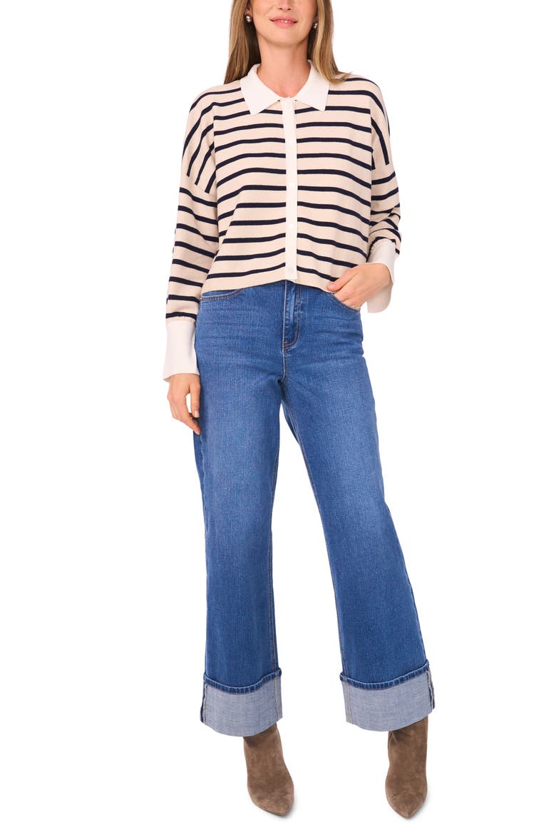 Stripe Button-Up Sweater, Alternate, color, MALTED